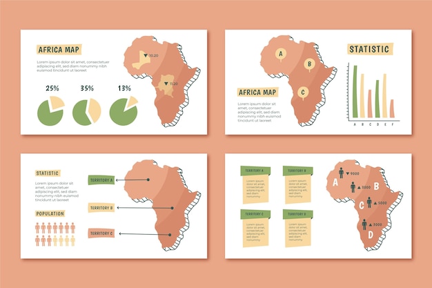 Infografía de mapa de áfrica dibujado a mano