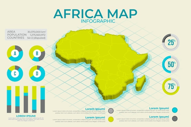 Infografía de mapa de áfrica isométrica