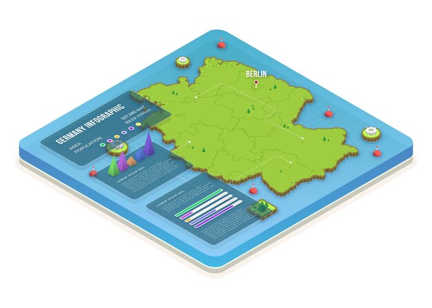 Infografía de mapa de alemania isométrica