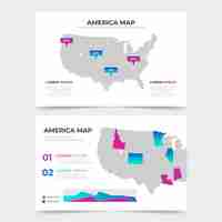 Vector gratuito infografía de mapa de américa degradado