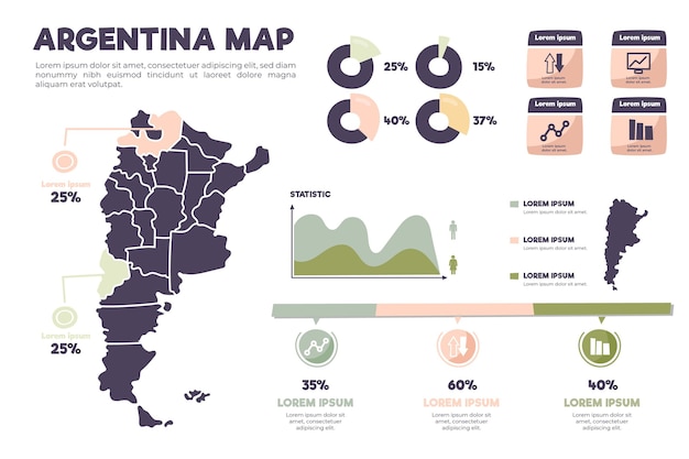 Infografía de mapa de argentina dibujada a mano