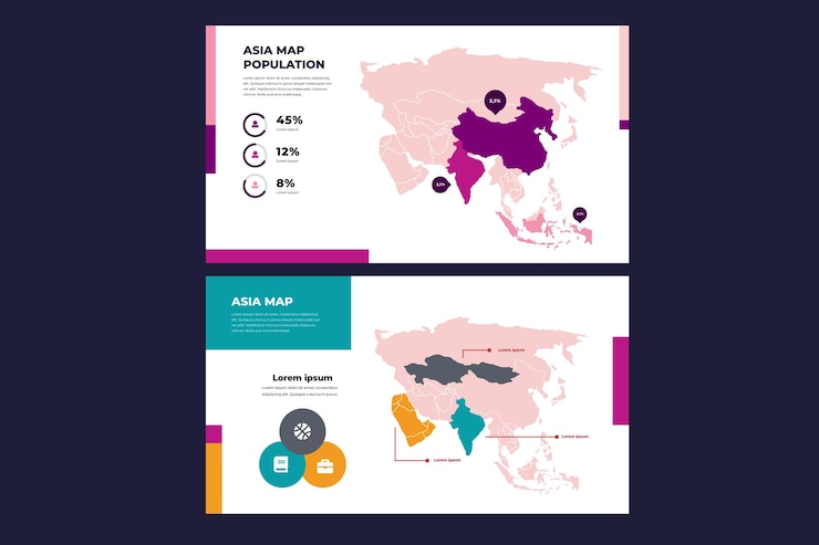 Vector gratuito infografía de mapa de asia en diseño plano