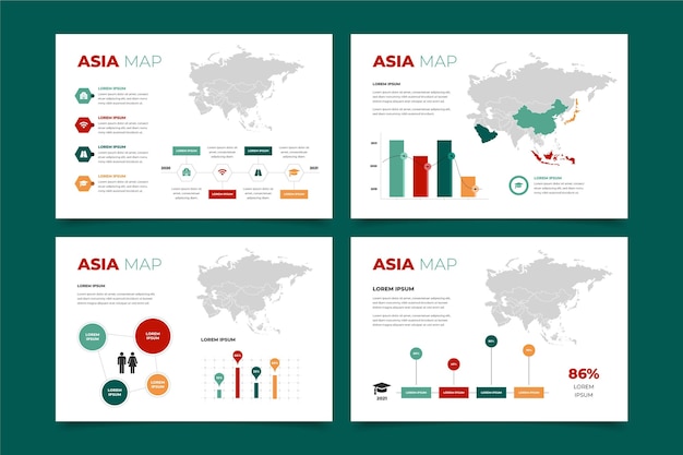 Vector gratuito infografía de mapa de asia de diseño plano