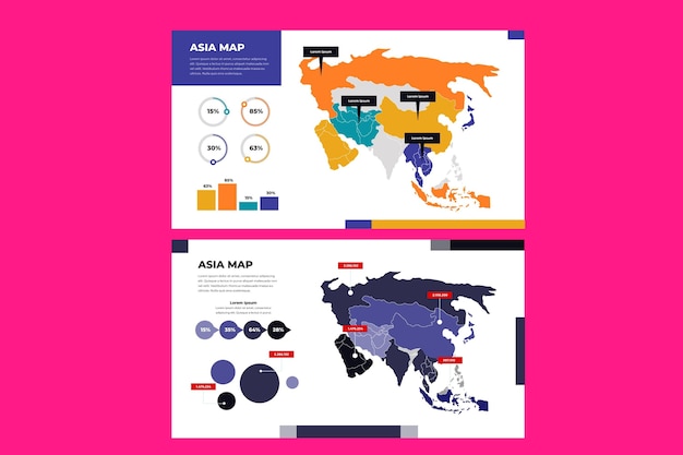 Vector gratuito infografía de mapa de asia en diseño plano