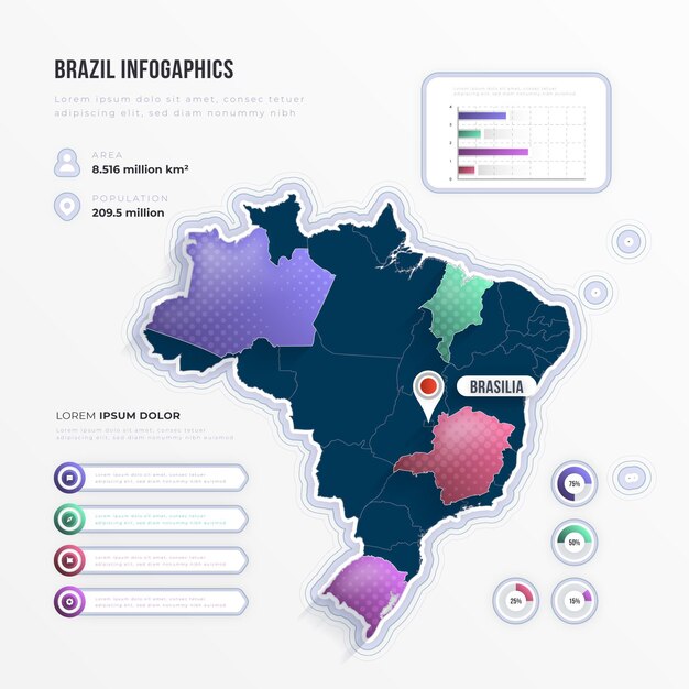 Infografía de mapa de brasil degradado