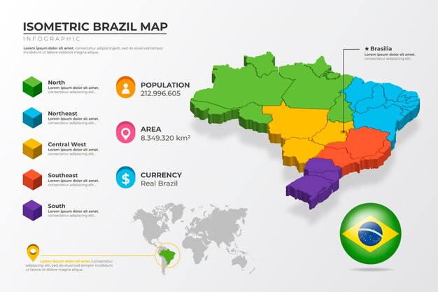 Infografía de mapa de brasil isométrica