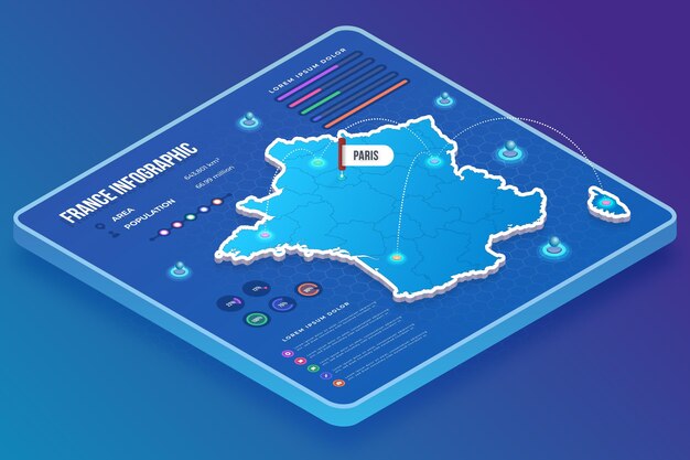 Infografía de mapa de francia isométrica