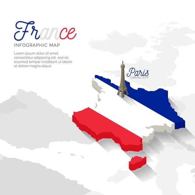Infografía de mapa de francia isométrica