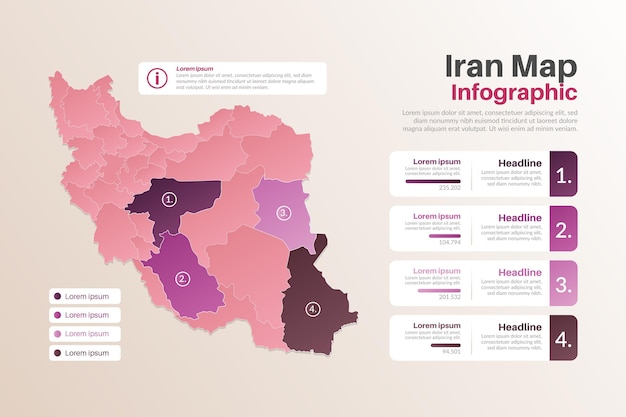 Vector gratuito infografía de mapa de irán degradado