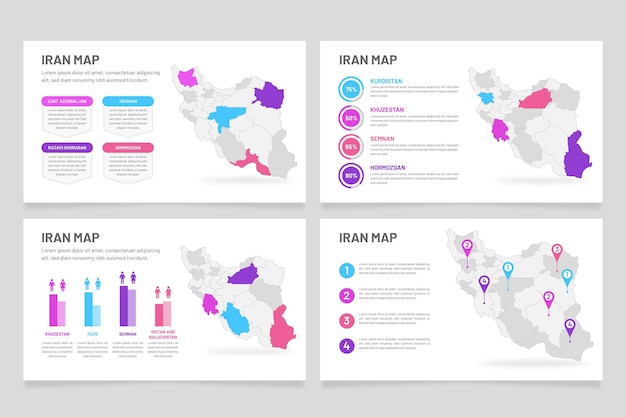 Vector gratuito infografía de mapa de irán en diseño plano