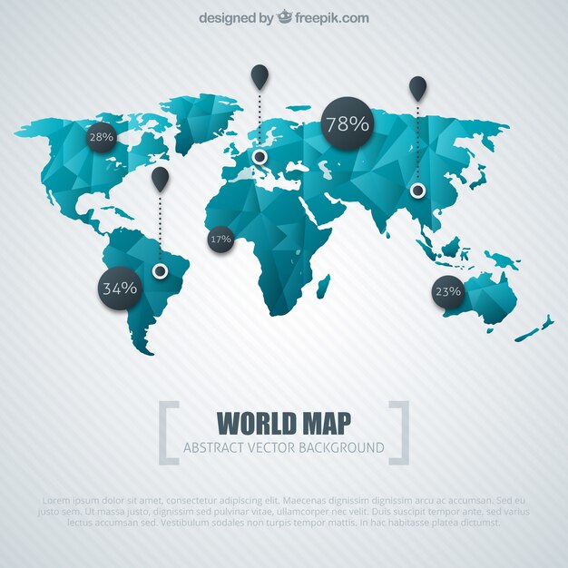 Infografía de mapa del mundo azul