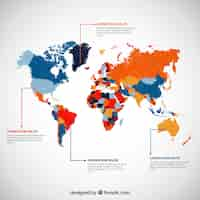 Vector gratuito infografía con un mapa del mundo de color