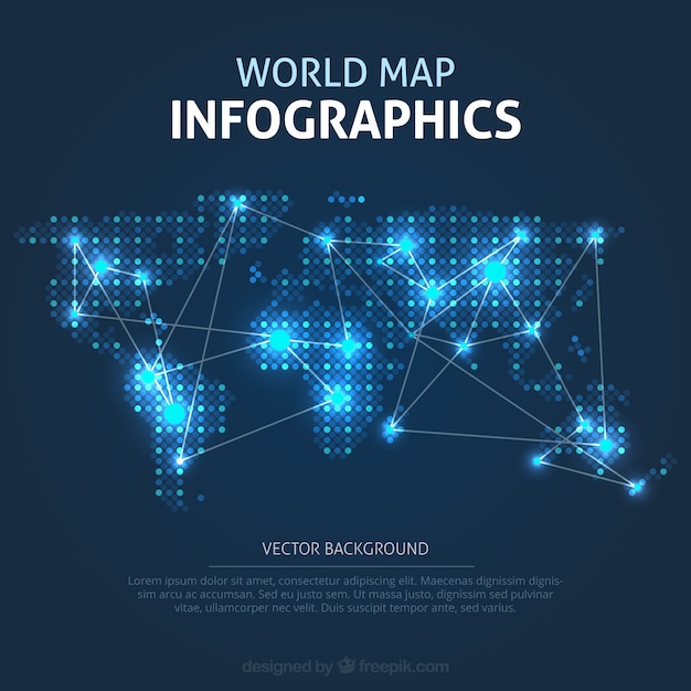 Infografía de mapa del mundo iluminado