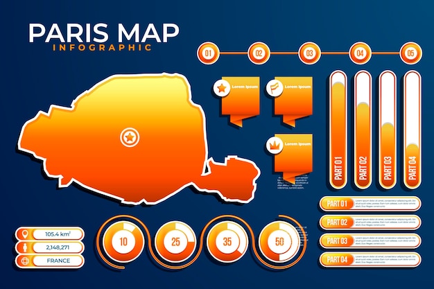 Infografía de mapa de parís degradado