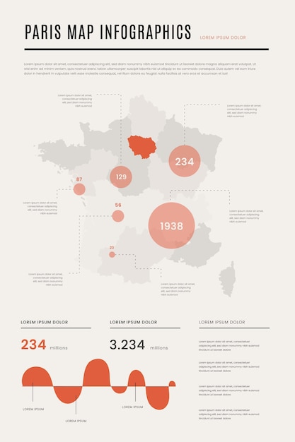 Vector gratuito infografía de mapa de parís plana