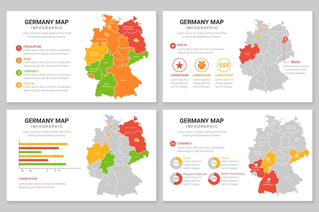 Infografía de mapa plano de alemania