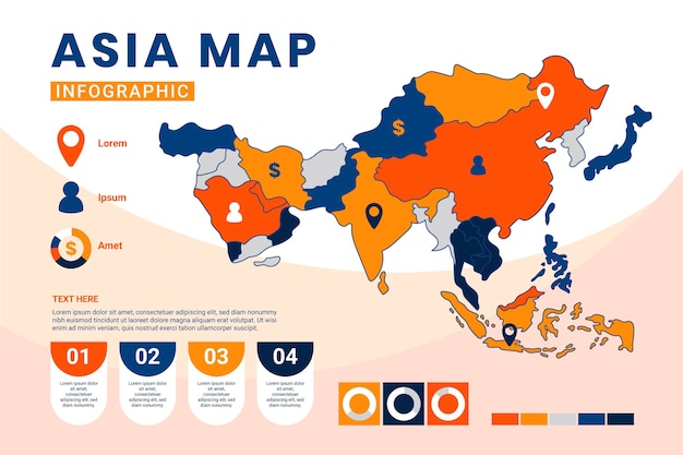 Vector gratuito infografía de mapa plano de asia