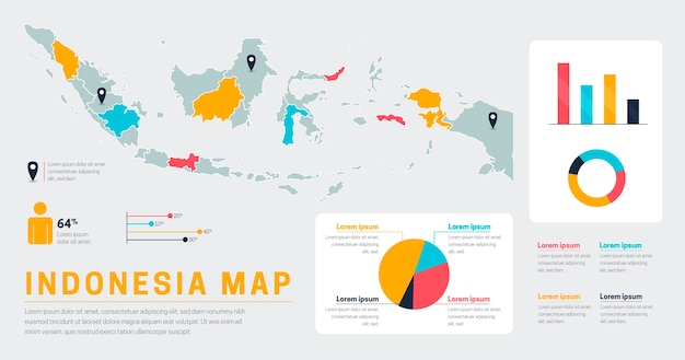 Infografía de mapa plano de indonesia