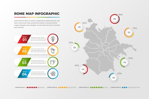 Infografía de mapa de roma degradado