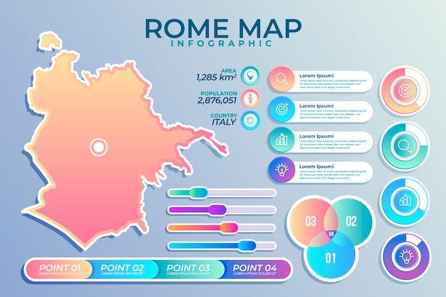 Vector gratuito infografía de mapa de roma degradado