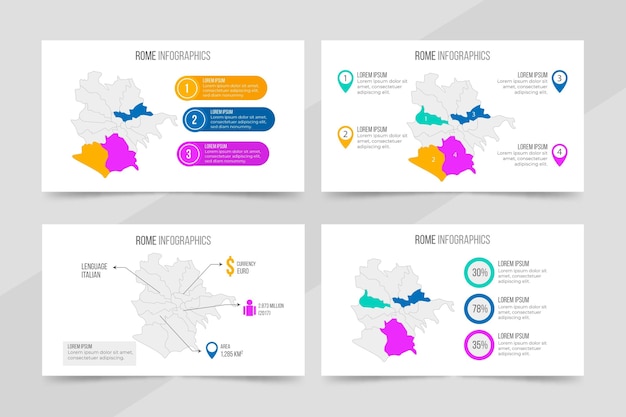 Infografía de mapa de roma de diseño plano