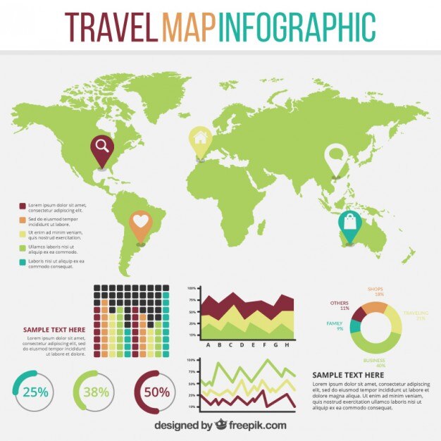 Infografía de mapa verde mundial