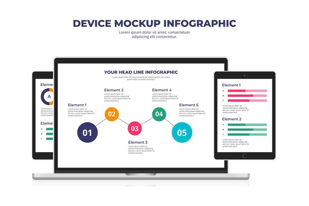 Infografía de maqueta de dispositivo plano