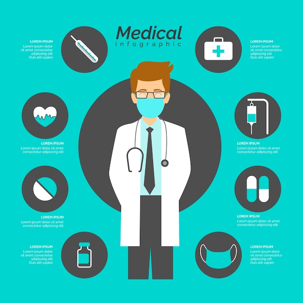 Vector gratuito infografía médica con doctor