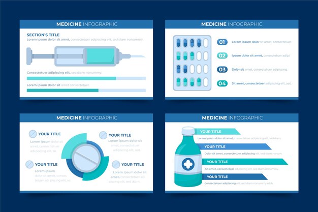 Infografía de medicamentos en diseño plano.