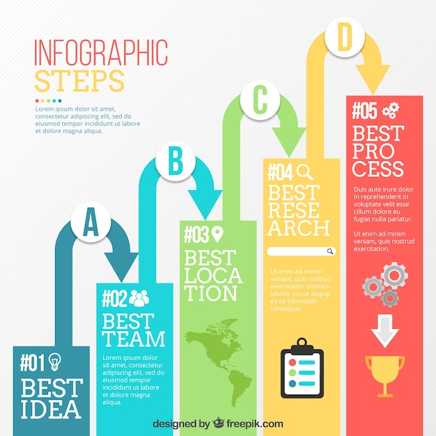 Infografía moderna por fases con flechas