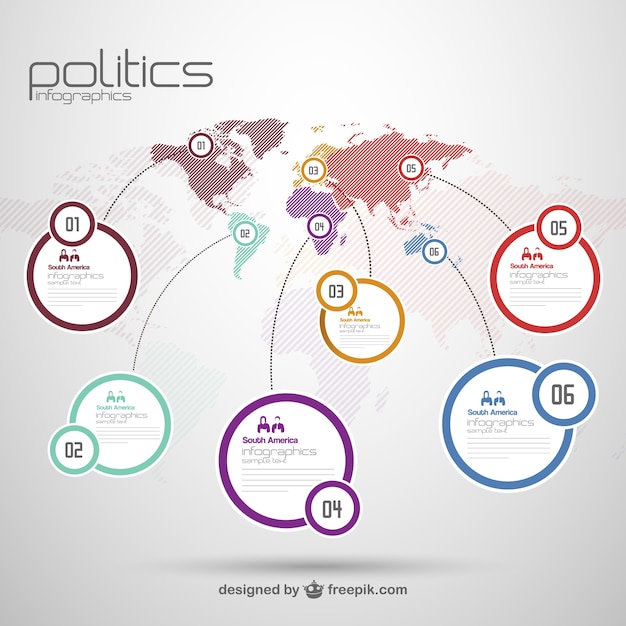 Infografía mundial con etiquetas redondas