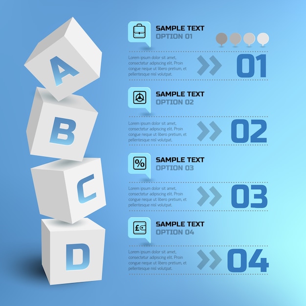 Infografía de negocio abstracto con cuadrados 3d
