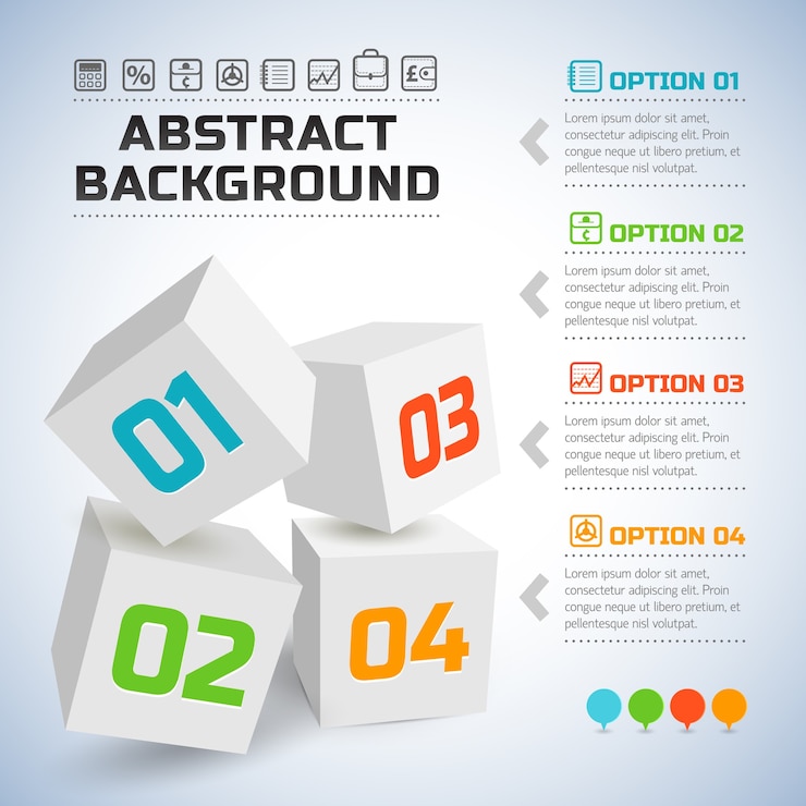 Vector gratuito infografía de negocios con cubos 3d blancos y números coloridos