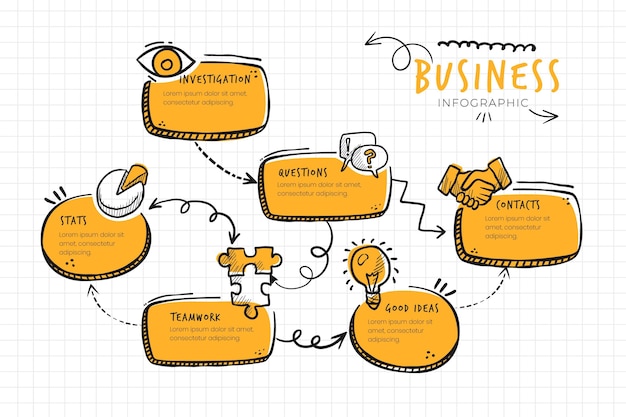 Infografía de negocios monocolor doodle