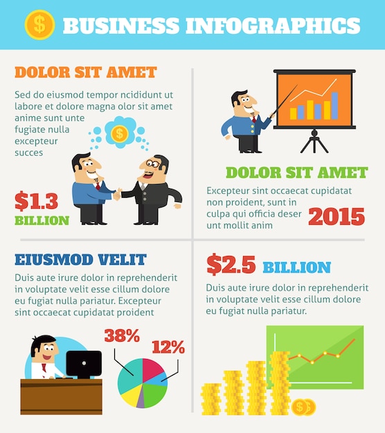 Vector gratuito infografía de negocios con personajes cartoon