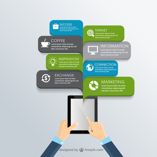 Vector gratuito infografía de negocios con una tableta