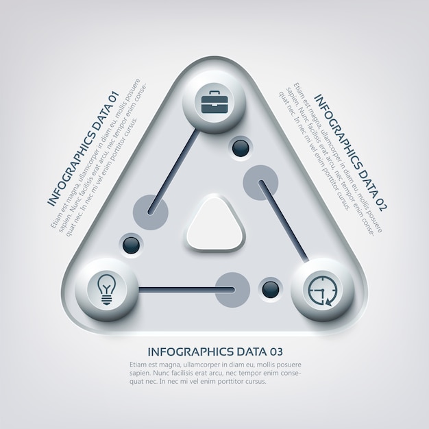 Infografía de negocios web abstracto con triángulo de tres pasos