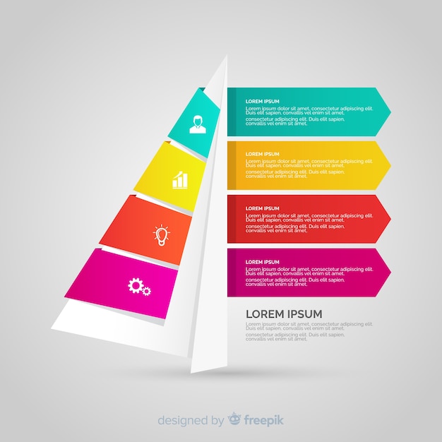 Vector gratuito infografía numerada por pasos tridimensional y colorida