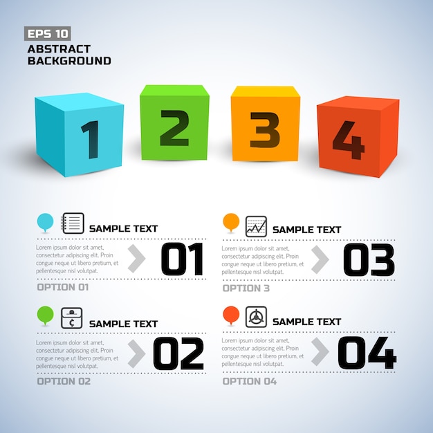 Infografía con números y cubos de colores 3d