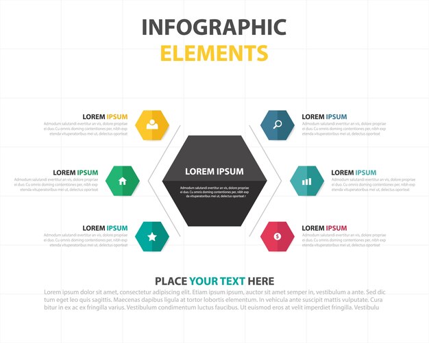 Infografía con opciones hexagonales