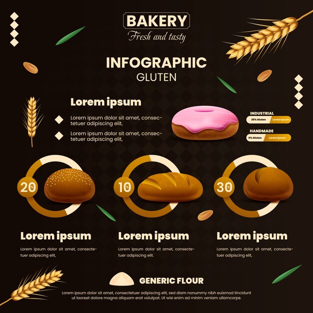 Infografía de panadería degradada con hojas