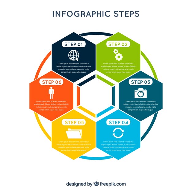 Infografía con pasos en diseño plano