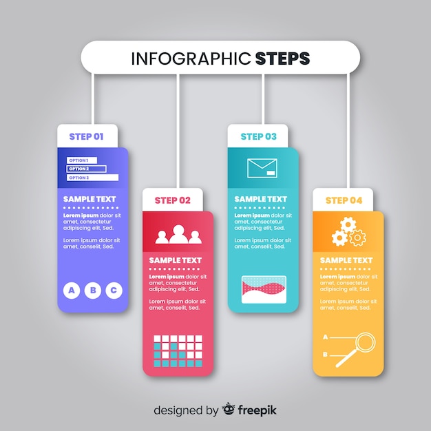 Infografía con pasos en diseño plano