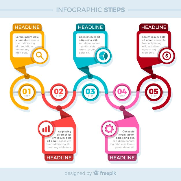 Infografía de pasos en diseño plano
