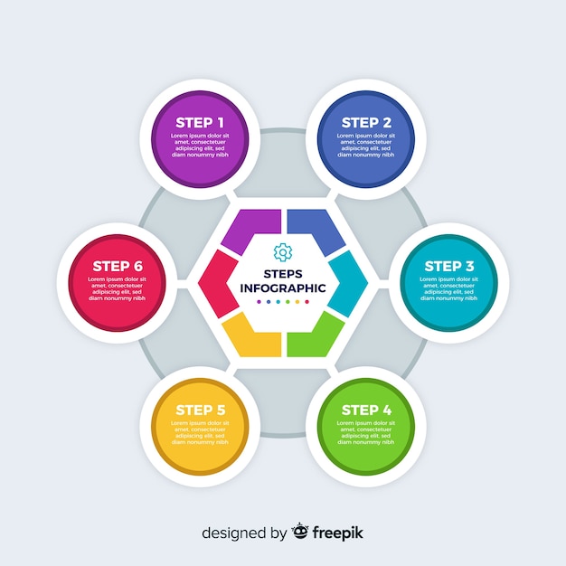 Infografía de pasos con formas coloridas