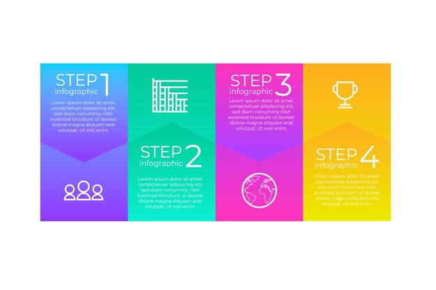 Infografía de pasos multicolores