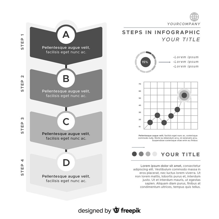 Vector gratuito infografía con pasos y opciones en diseño plano
