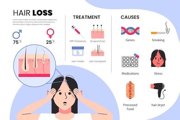 Infografía de pérdida de cabello dibujada a mano plana