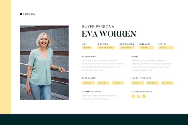 Vector gratuito infografía de persona de comprador con foto de mujer.