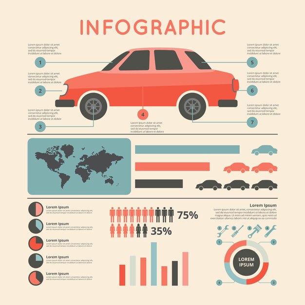 Infografía plana con colores retro.